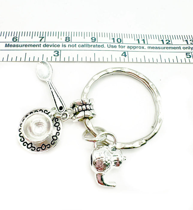 Teapot Teacup Saucer and Spoon Keychain